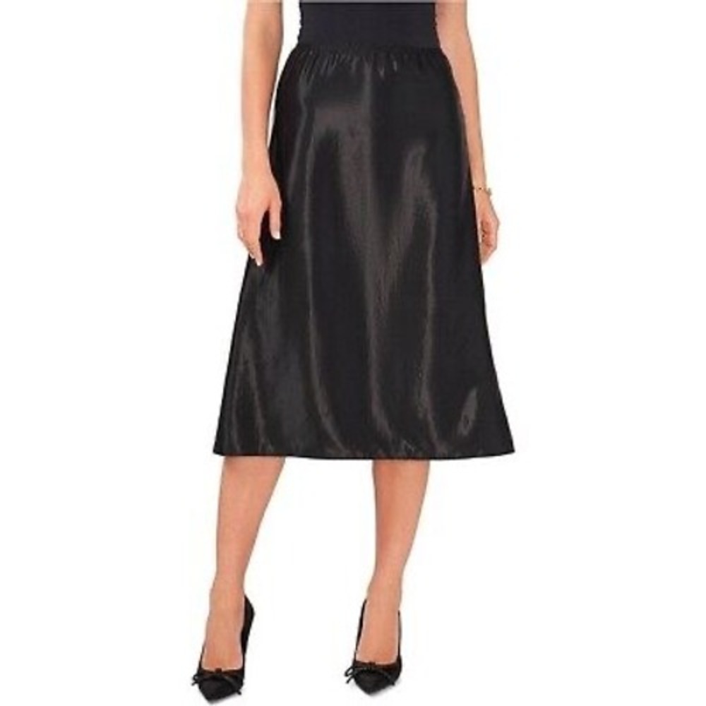 Vince Camuto A-Line Skirt Rich Black Elastic Waist Midi Skirt Size M